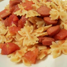 Hot Dogs, Noodles and Tomatoes