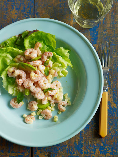 Small shrimp tossed with corn, avocado and a citrus dressing makes a delicious summer salad. (Martha Stewart Living) Small shrimp tossed with corn, avocado and a citrus dressing makes a delicious summer salad. (Martha Stewart Living)