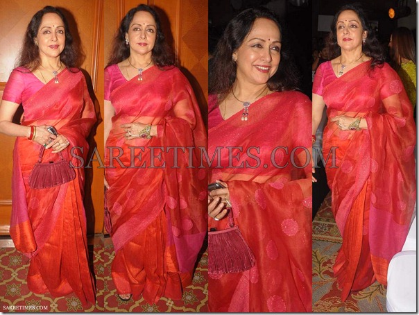 Hema_Malini_Orange_Shimmer_Saree