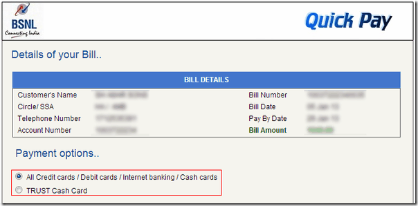 Bsnl landline bill payment coupons