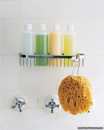 Uniform plastic bottles not only look better than the usual shampoo and soap containers, but they also fit more neatly in storage devices, such as the hanging wire basket. Uniform plastic bottles not only look better than the usual shampoo and soap containers, but they also fit more neatly in storage devices, such as the hanging wire basket.