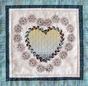 Heart with Pattern Fill and Color Gradient. Two Contours made of Motif Stitches
