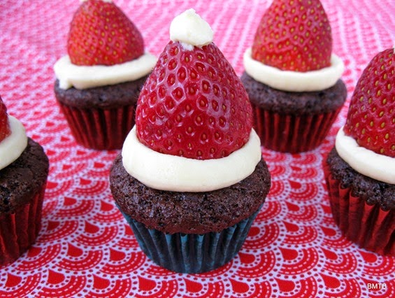 Strawberry Santa Hat Chocolate Cupcakes by Baking Makes Things Better