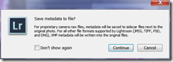 Example dialogue to save metadata & adjustments to XMP file