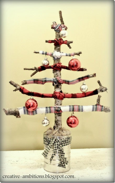 Twig Branch Christmas Tree Covered in Flannel