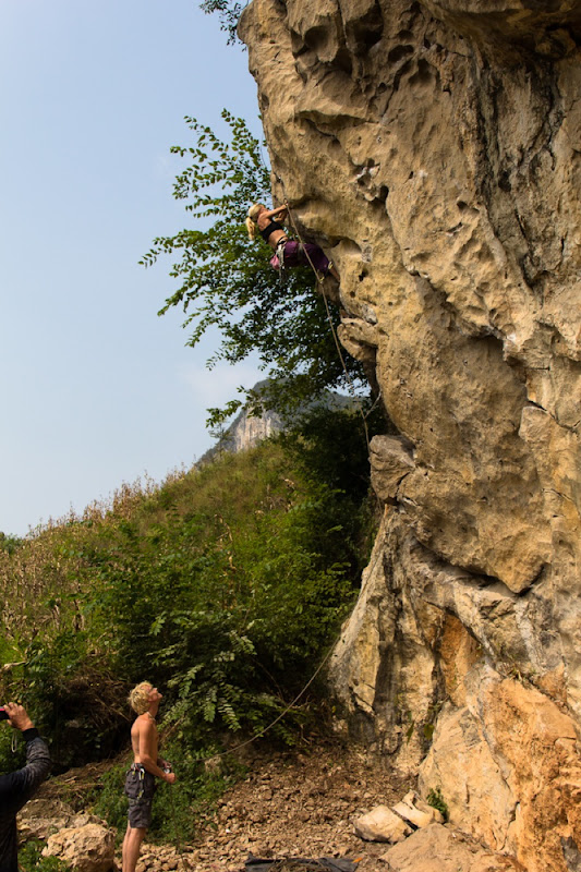 Sandra climbing at Oliver's