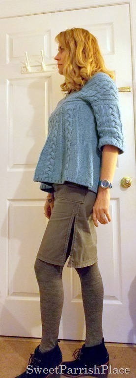 grey skirt blue sweater booties2