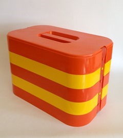  orange and yellow Ingrid stacking plastic picnic tray set