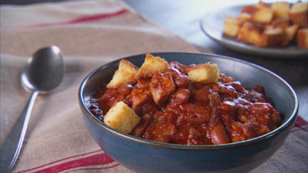 Chicken Chili with Cornbread Croutons