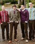 Groom Nick’s best guys wore the same chocolate-brown Old Navy pants, with different-colored shirts, vests, sweaters, and suspenders. Groom Nick’s best guys wore the same chocolate-brown Old Navy pants, with different-colored shirts, vests, sweaters, and suspenders.