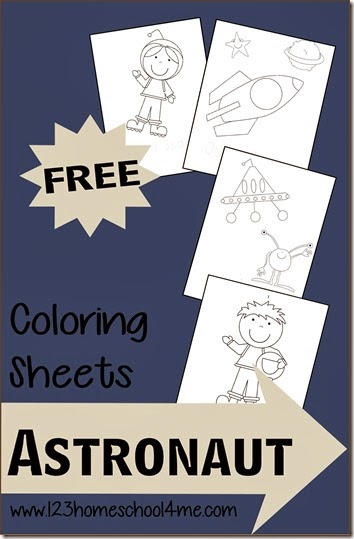 FREE Astronaut,  Space coloring pages! These are super cute coloring sheets for toddler, preschool, kindergarten or older. Easy activity to use with many themes. 