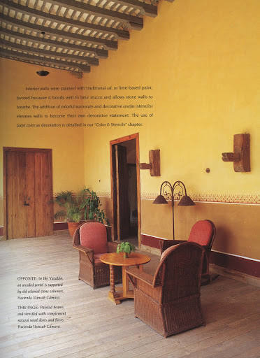 I love the rustic wood doors and floors coupled with delicately stenciled walls and painted wooden beams at Hacienda Itzincab Camara. I love the rustic wood doors and floors coupled with delicately stenciled walls and painted wooden beams at Hacienda Itzincab Camara.