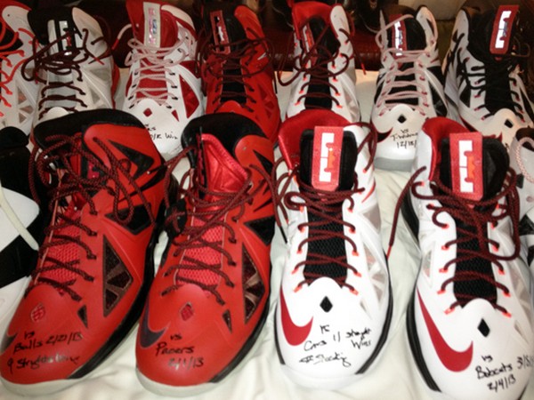 Collection of Game Used Nike LeBron X PEs From Upper Deck