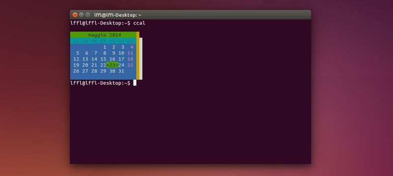 CCAL calendario nel terminale di Ubuntu Linux