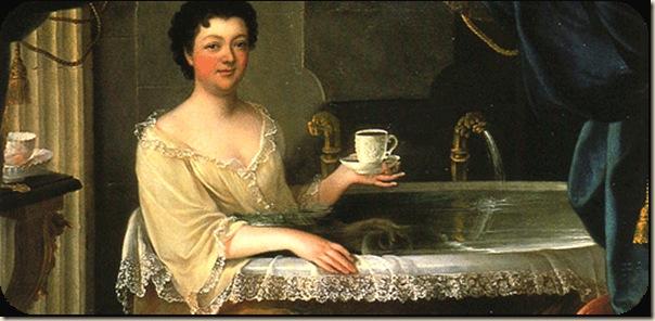 Anonyme, Femme au bain avec une tasse de chocolat
