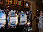 A giant slot machine at the Excalibur.