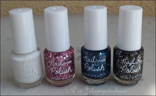 H&M Nagellack Blue Glitter Pink Glitter Black Glitter White