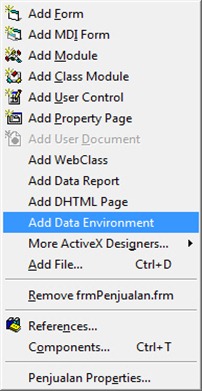 01 - Menu Add Data Environment