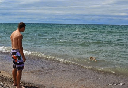 Casey likes swimming in the cold water!