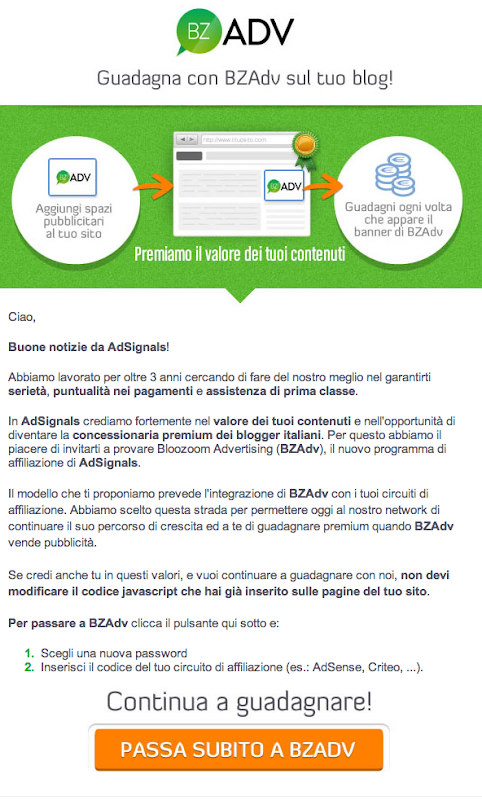 BZadv mail di benvenuto