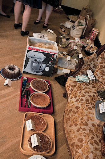 The dessert bar, before set-up, carefully labeled and set out.