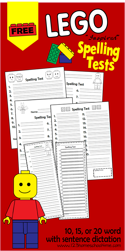 FREE Lego Spelling Tests for 10, 15 or 20 words for first grade, second grade, third grade, 4th grade, and 5th grade students. Perfect for homework, spelling practice, homeschooling families, and more. SO CUTE!! FREE Lego Spelling Tests for 10, 15 or 20 words for first grade, second grade, third grade, 4th grade, and 5th grade students. Perfect for homework, spelling practice, homeschooling families, and more. SO CUTE!!