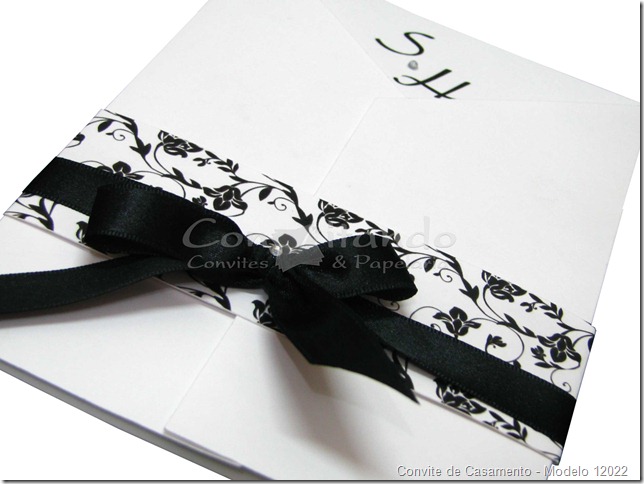  Convite de Casamento Preto e Branco, convite de casamento com faixa floral, convite de casamento com floral, Convite de casamento personalizado