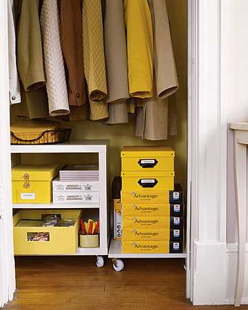 Make sure you utilize all of that space that's open below your coats. Make the most of it by setting up an office-supply storage system. Make sure you utilize all of that space that's open below your coats. Make the most of it by setting up an office-supply storage system.