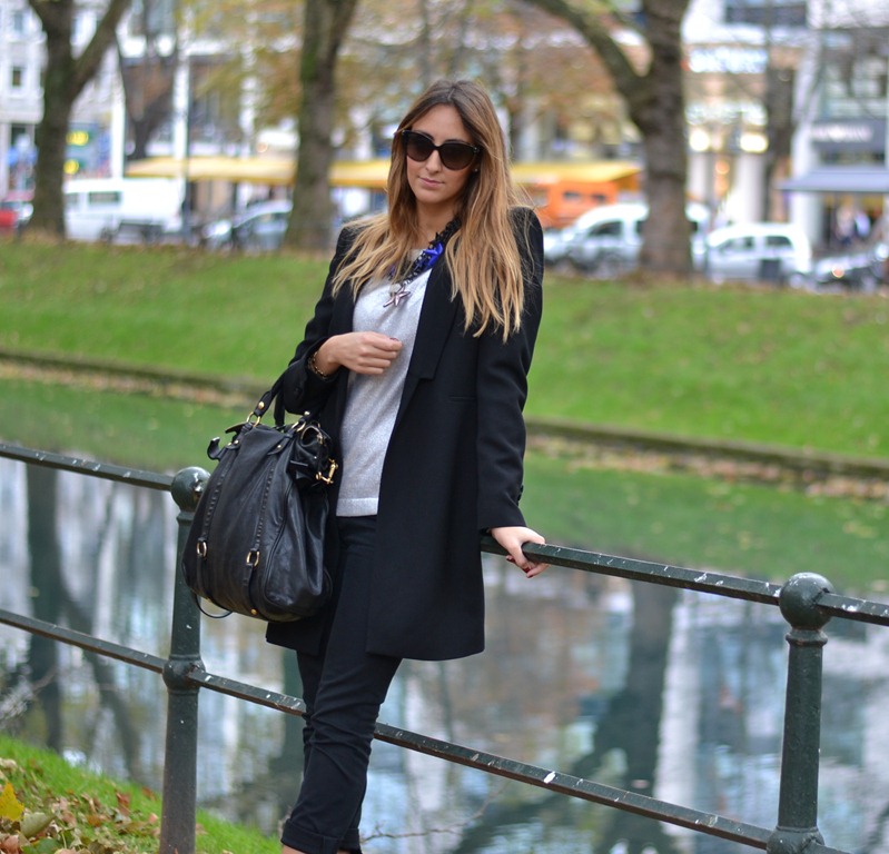 Dusseldorf, Germany, Zara Coat, Valentino Sunglasses, Zara Neklace, Miu Miu Bag, Fashion Blogger, Italian fashion Bloggers, Strategia Biker Boots, Strategia Boots, Dondup, Dondup Trousers