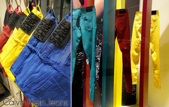 Calças coloridas da Calvin Klein Jeans para o inverno 2012 chega às lojas. calças coloridas calvin klein jeans
