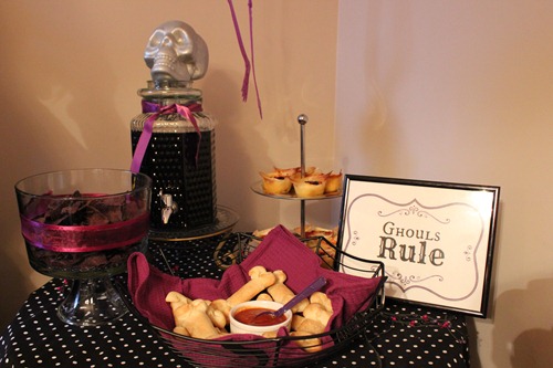 ghouls rule black purple silver glam halloween party skulls skeletons