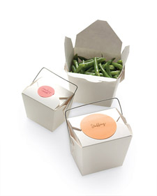 Make taking home leftovers for your guests playful by placing them in Chinese take-out boxes (containerstore.com). Make taking home leftovers for your guests playful by placing them in Chinese take-out boxes (containerstore.com).