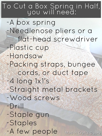 Materials for Cutting a Box Spring Materials for Cutting a Box Spring
