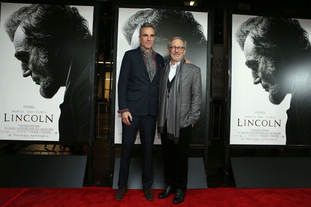 HOLLYWOOD, CA - NOVEMBER 08: Daniel Day-Lewis and Director/Producer Steven Spielberg at The World Premiere of DreamWorks Pictures 