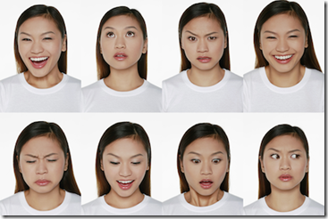 Montage of woman pulling different expressions