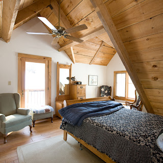 Bedroom with dormer in Ecolog cottage in Ontario