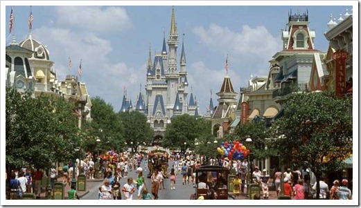 Guests entering the Magic Kingdom emerge from the tunnel under the Walt Disney World Railroad and step into the turn of the century American Main Street U.S.A. You'll first enter the Town Square complete with a City Hall (Guest Services) and Fire Station.