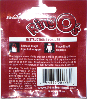 Back of the Package of RingO from Babeland's Blow Job Expert Kit 