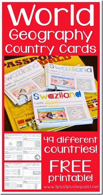 FREE Printable World Geography Country Cards - This is a great resource for homeschool kids from Kindergarten - 6th grade! FREE Printable World Geography Country Cards - This is a great resource for homeschool kids from Kindergarten - 6th grade!