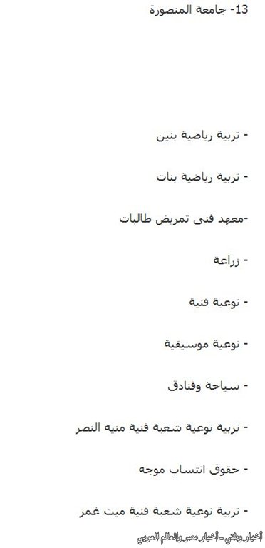 الأماكن والكليات المتبقية في المرحلة الثالثة من تنسيق الجامعات والمعاهد لعام 2013