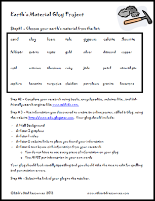 Earth's Material Glog Project - a perfect opportunity to allow students to present information to their peers.  from Raki's Rad Resources