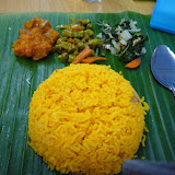 Lunch at an Indian place served on a banana leaf.