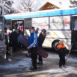jumping on the bus towards the mountain in Seefeld, Austria 