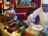 Seafood risotto, truffle and porcini ricotta, fried oysters, choclate covered strawberries...