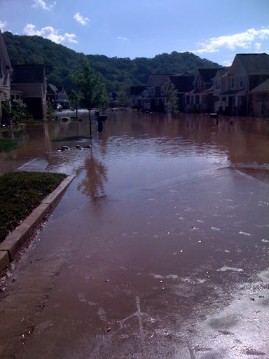 The flood waters beginning to subside.