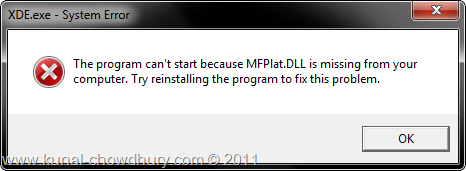 XDE.exe - System Error - The program can't start because MFPlat.dll is missing