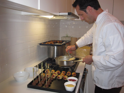 Paul is preparing the mac and cheese -- which was a big hit!