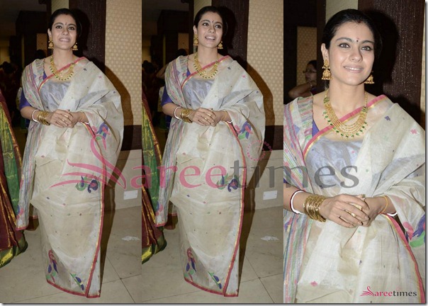 Kajol_White_Traditional_Saree