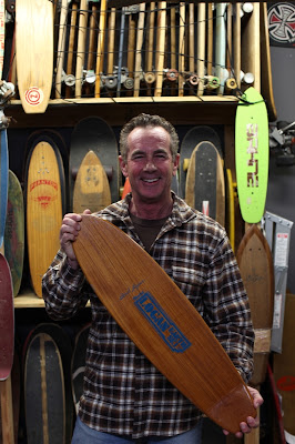 Brad is all smiles after discovering one of his old model boards at Skatelab. This rare Rosewood or Teak board is a one of a kind. Pic. taken Jan 2012