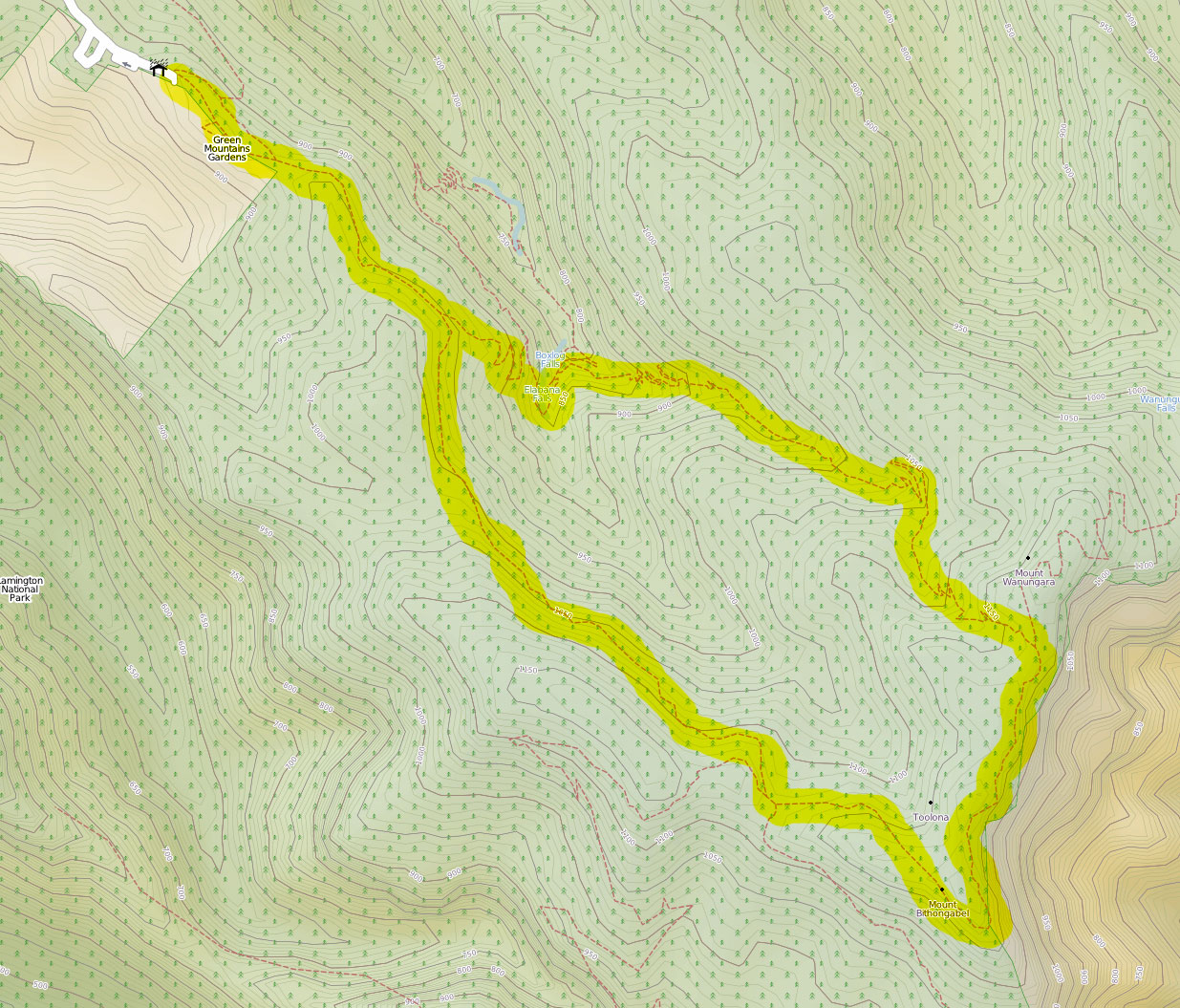 Map of Toolona Creek and Mount Wanungra Circuit, O’Reilly’s